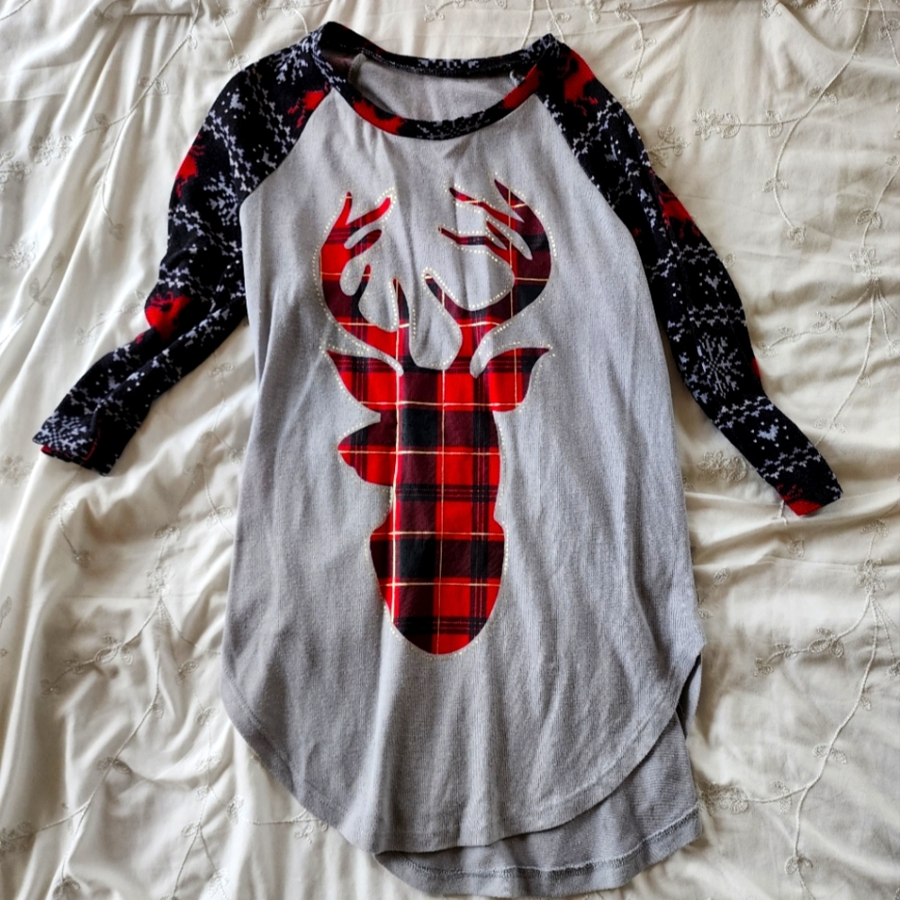 Plaid Deer Christmas Top